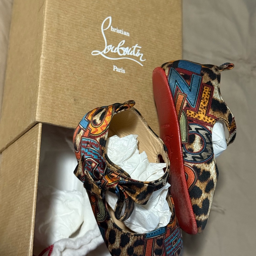 Christian Louboutin Kids Leopard Print Shoes with Red Soles - Picture 3 of 11